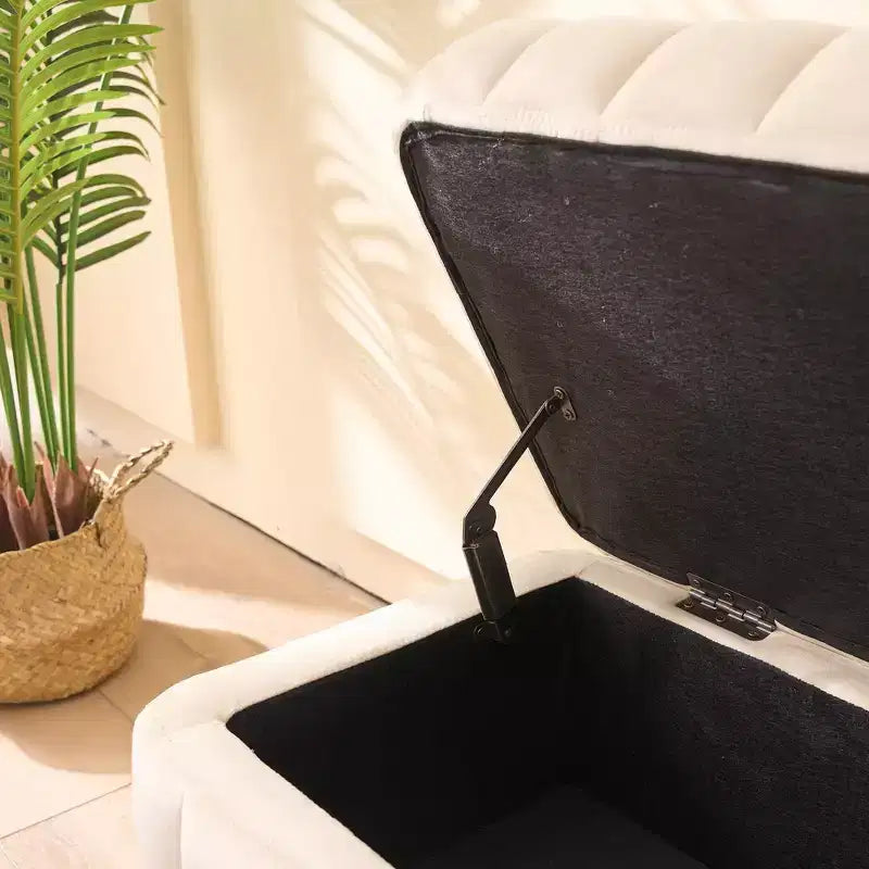 Banc de rangement ottoman en velours de 124 cm – Repose-pieds de bout de lit avec compartiment caché
