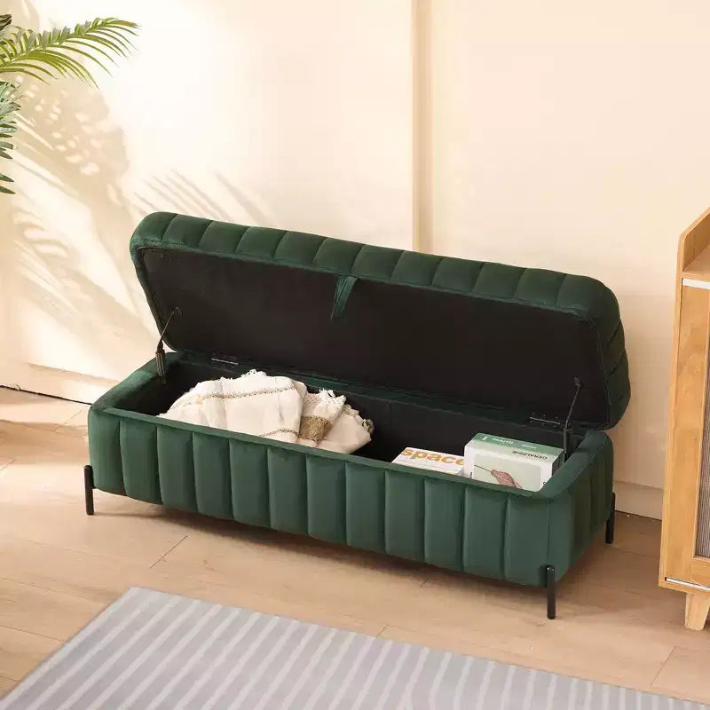 Banc de rangement ottoman en velours de 124 cm – Repose-pieds de bout de lit avec compartiment caché