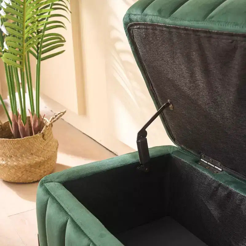 Banc de rangement ottoman en velours de 124 cm – Repose-pieds de bout de lit avec compartiment caché