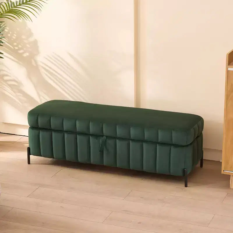 Banc de rangement ottoman en velours de 124 cm – Repose-pieds de bout de lit avec compartiment caché