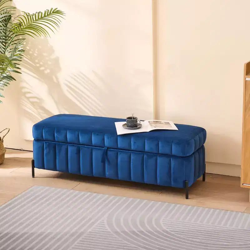 Banc de rangement ottoman en velours de 124 cm – Repose-pieds de bout de lit avec compartiment caché