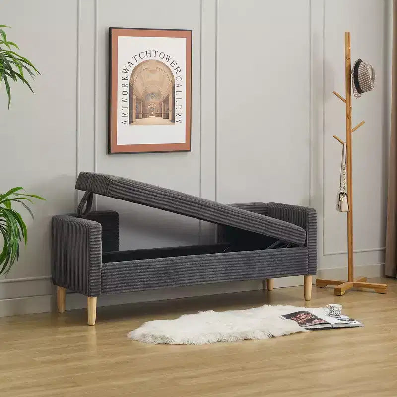 Banc de rangement moelleux de 165 cm de large avec 2 coussins cylindriques