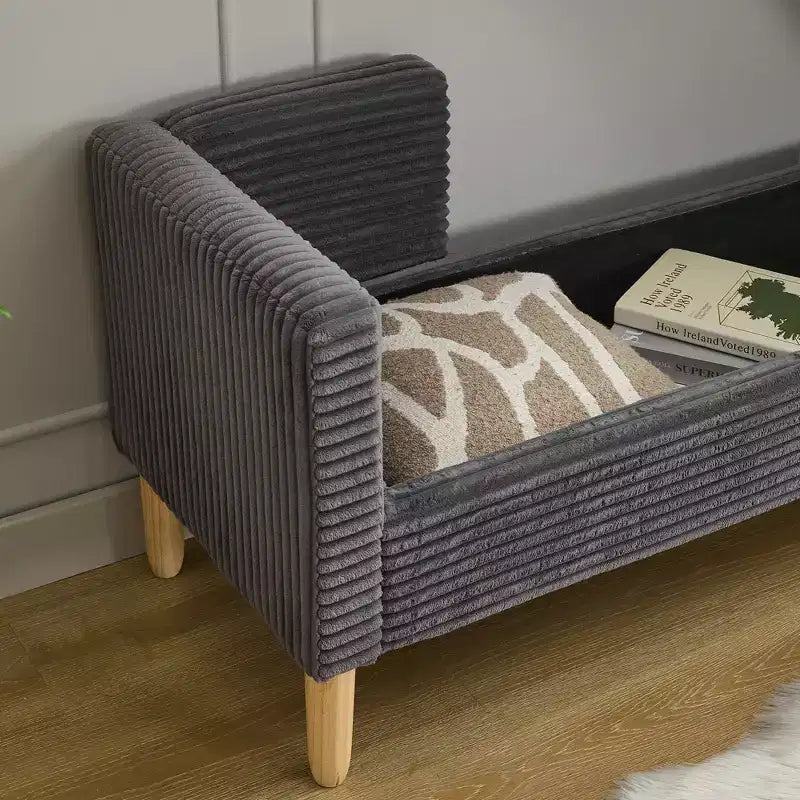 Banc de rangement moelleux de 165 cm de large avec 2 coussins cylindriques