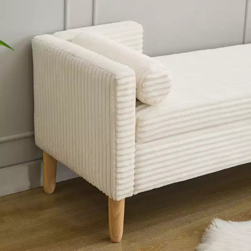 Banc de rangement moelleux de 165 cm de large avec 2 coussins cylindriques