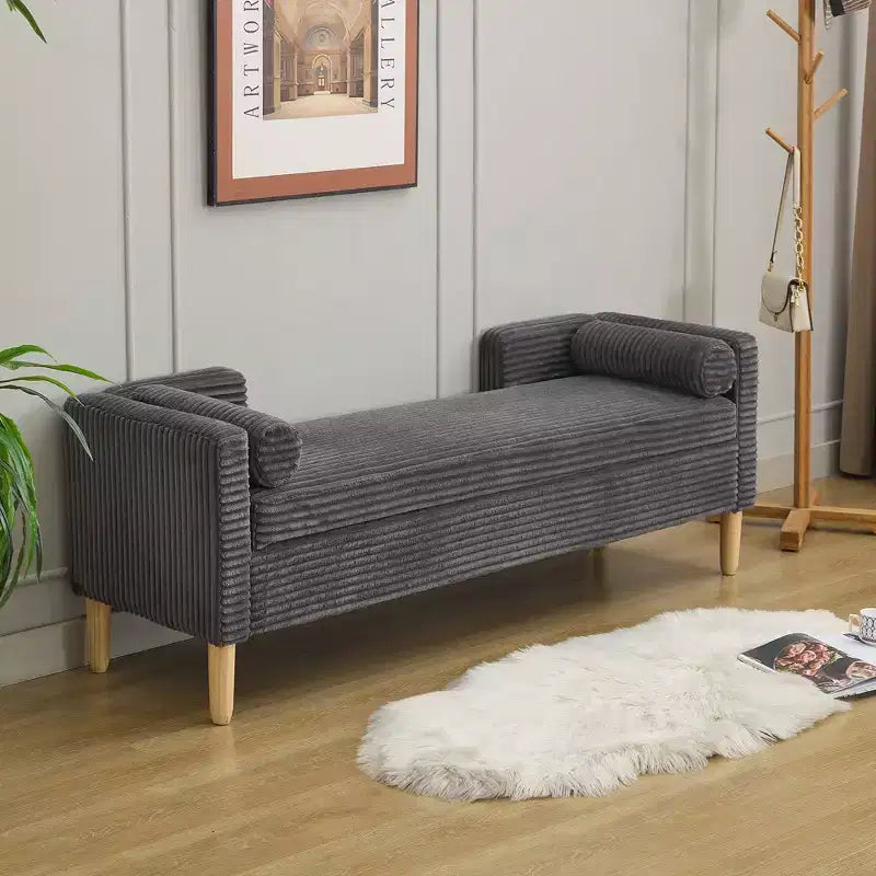 TUYOHW 65.3 Wide Fluffy Storage Ottoman Bench with 2 Bolster Pillows,Accent Ottoman Bed Bench for Living Room & Bedroom,350lbs Capacity