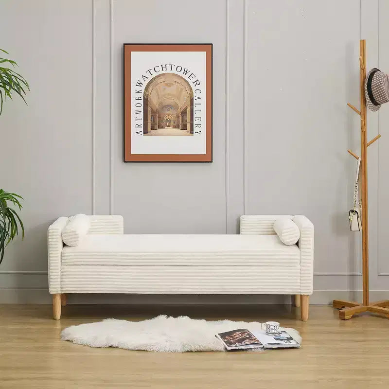 Banc de rangement moelleux de 165 cm de large avec 2 coussins cylindriques