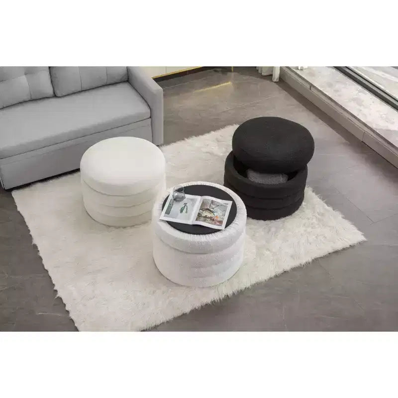 Ottoman de rangement rond avec revêtement en velours