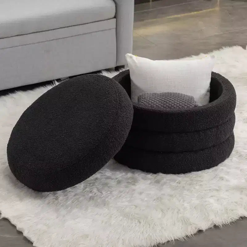 Ottoman de rangement rond avec revêtement en velours