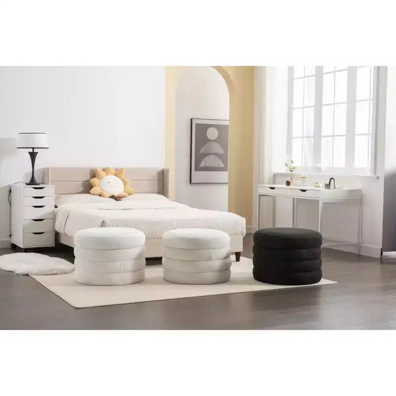 Ottoman de rangement rond avec revêtement en velours