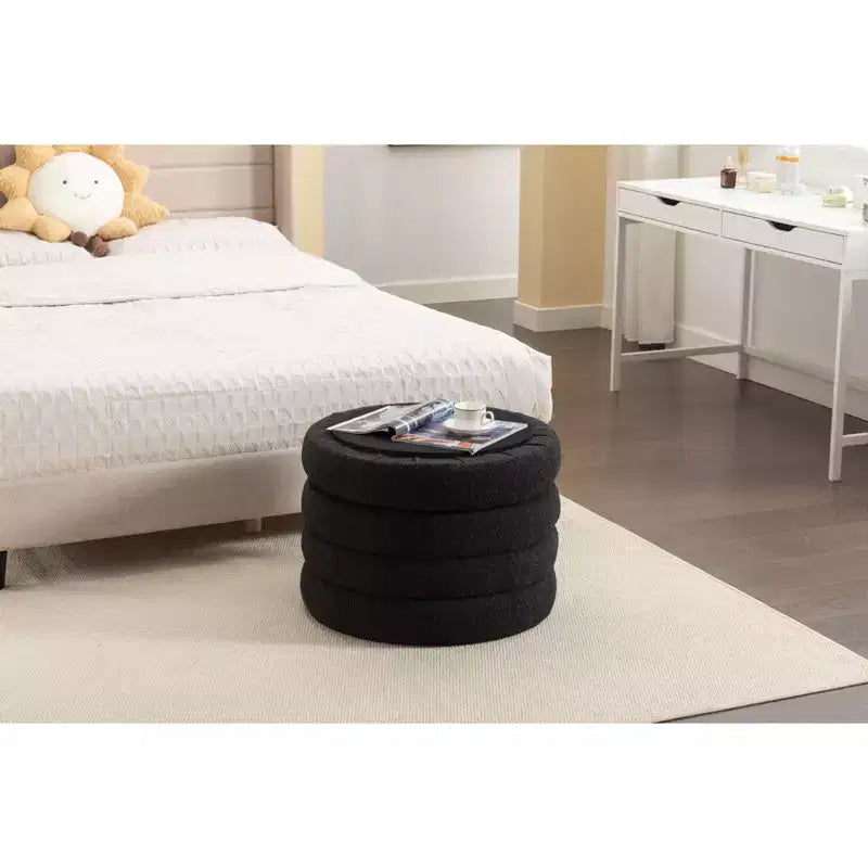 Ottoman de rangement rond avec revêtement en velours