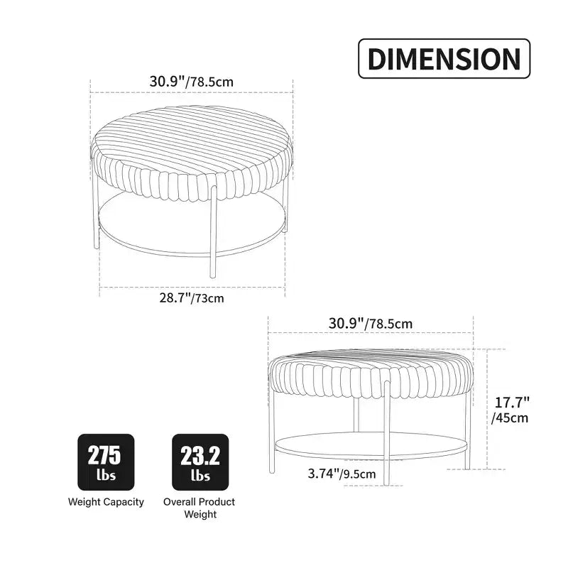 Pouf rond en fausse fourrure à 2 niveaux avec étagère de rangement