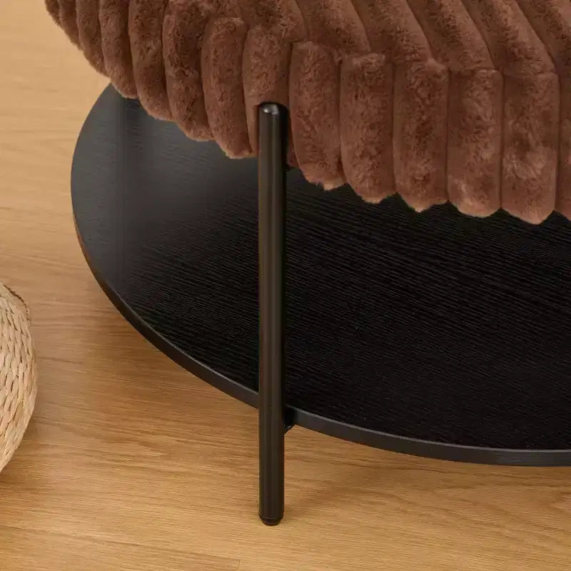 Pouf rond en fausse fourrure à 2 niveaux avec étagère de rangement