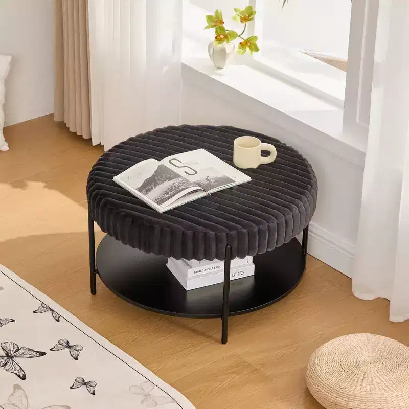 Pouf rond en fausse fourrure à 2 niveaux avec étagère de rangement