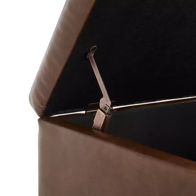Ottoman de rangement mi-siècle avec revêtement en cuir PU – Capacité de 180 kg