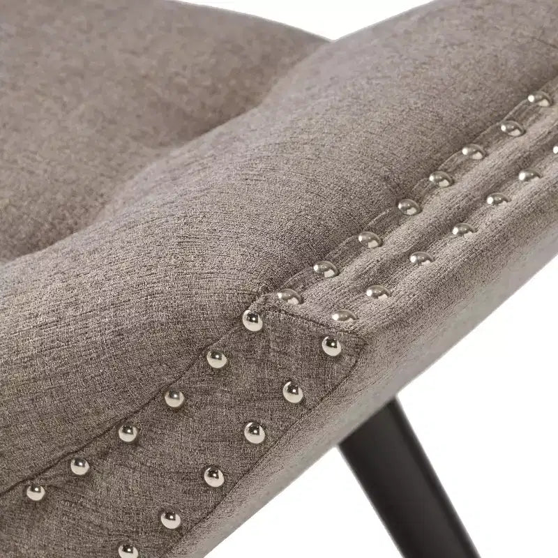 Banc ottoman capitonné vintage de 35,5 po – Pieds en bois de bouleau, garniture cloutée, gris