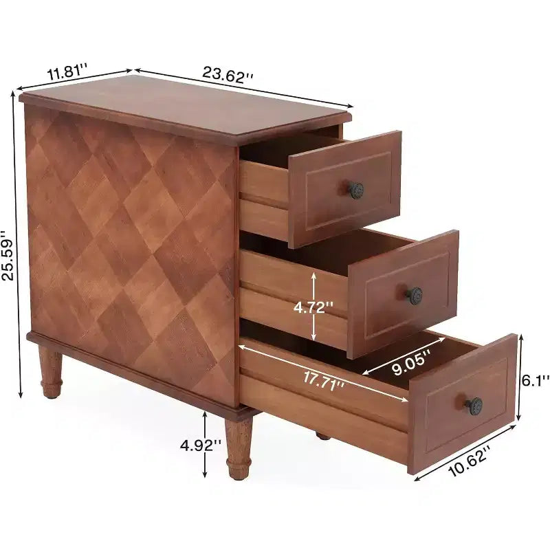Table d'appoint étroite en bois à 3 tiroirs – Table de chevet entièrement assemblée pour chambre et salon