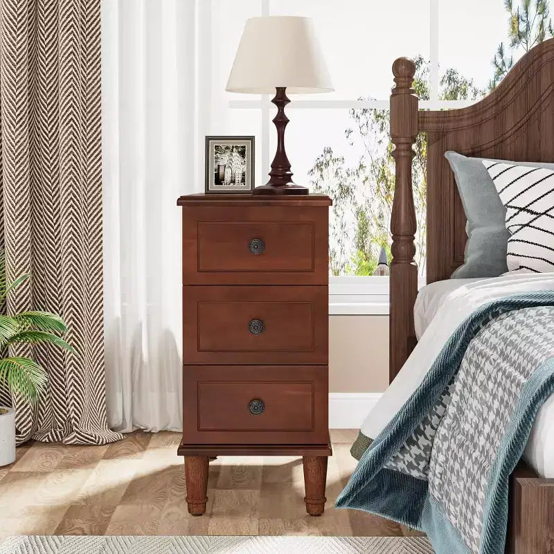 Table d'appoint étroite en bois à 3 tiroirs – Table de chevet entièrement assemblée pour chambre et salon
