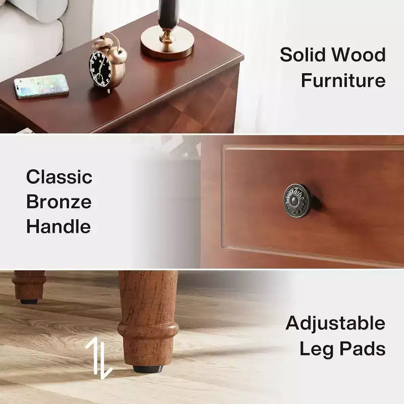 Table d'appoint étroite en bois à 3 tiroirs – Table de chevet entièrement assemblée pour chambre et salon