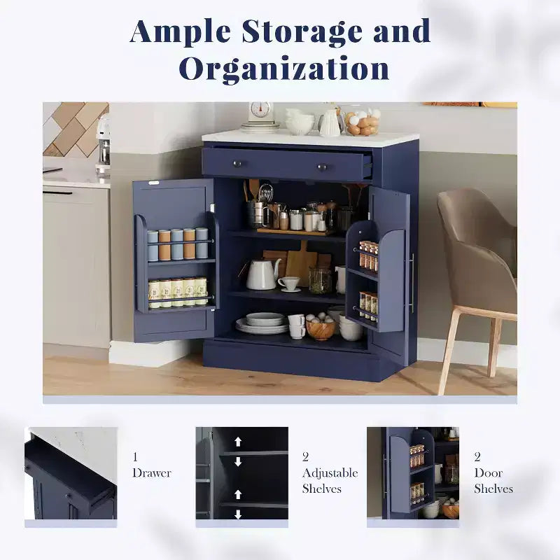 Meuble de cuisine autoportant avec plateau en faux marbre
