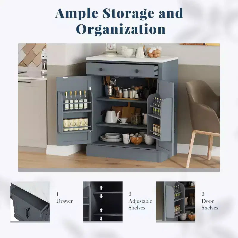 Meuble de cuisine autoportant avec plateau en faux marbre