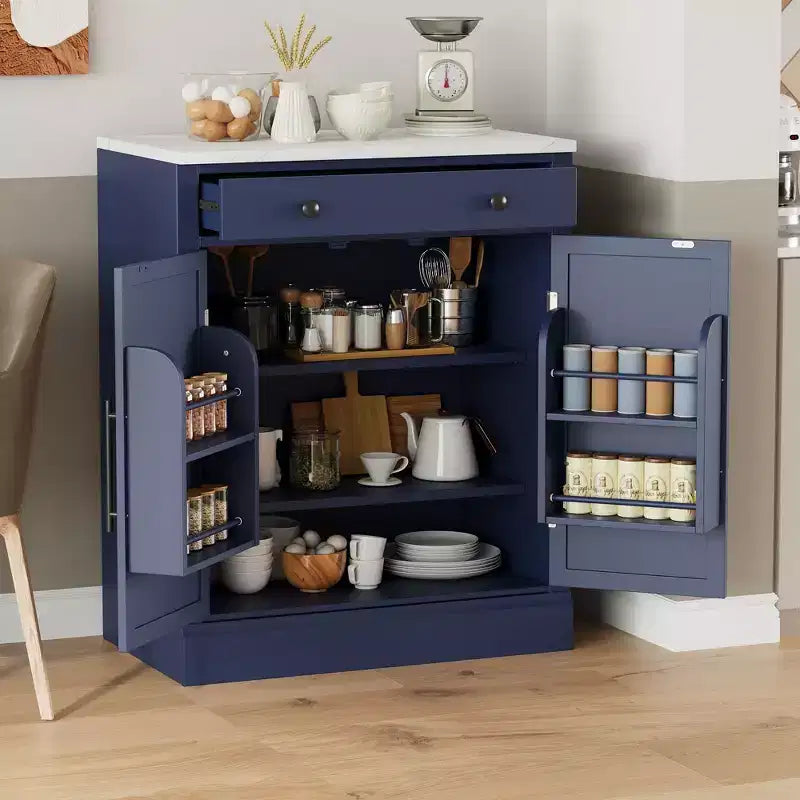 Meuble de cuisine autoportant avec plateau en faux marbre