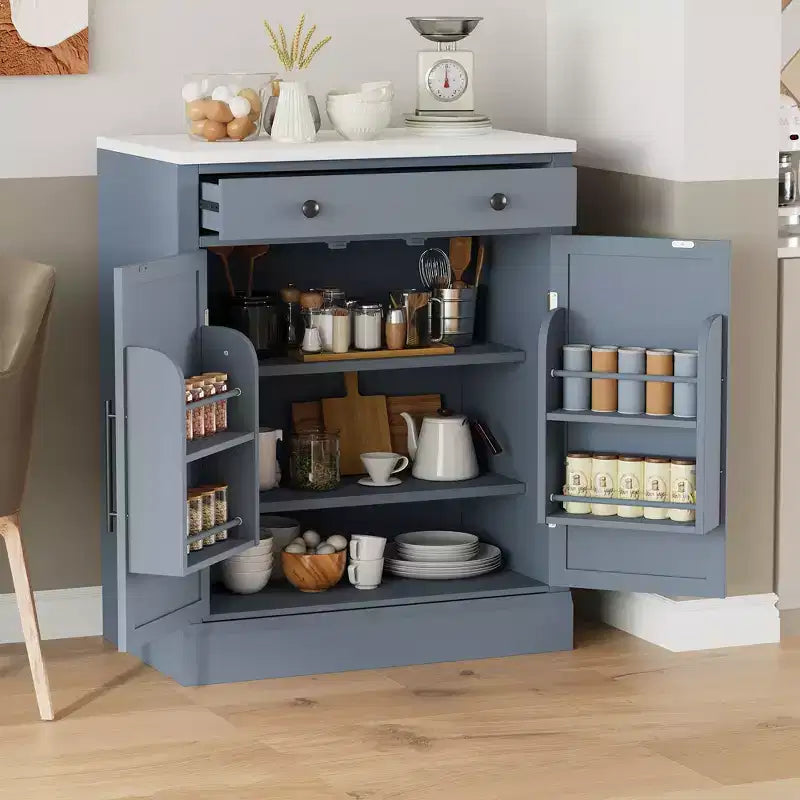 Meuble de cuisine autoportant avec plateau en faux marbre