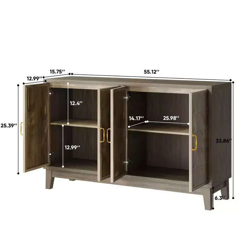 Buffet bahut marron avec 4 portes et étagères réglables