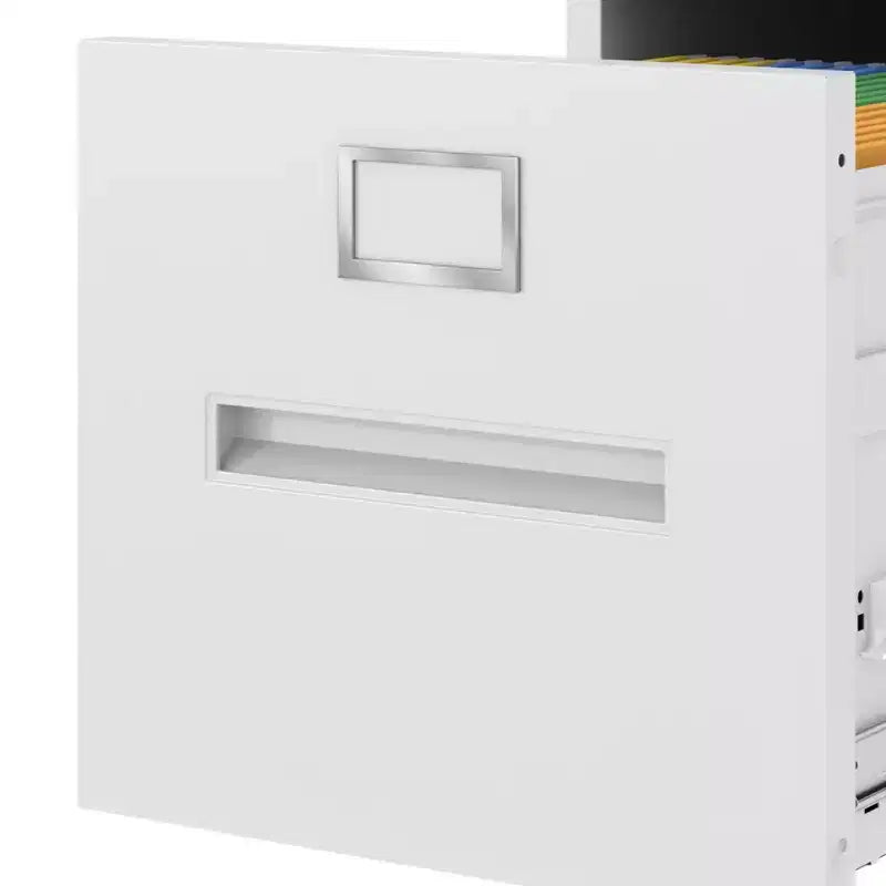 Meuble de classement métallique étroit à 2 tiroirs avec serrure – Blanc