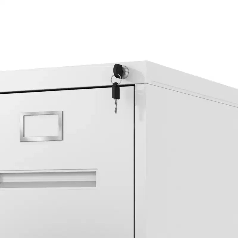 Meuble de classement métallique étroit à 2 tiroirs avec serrure – Blanc