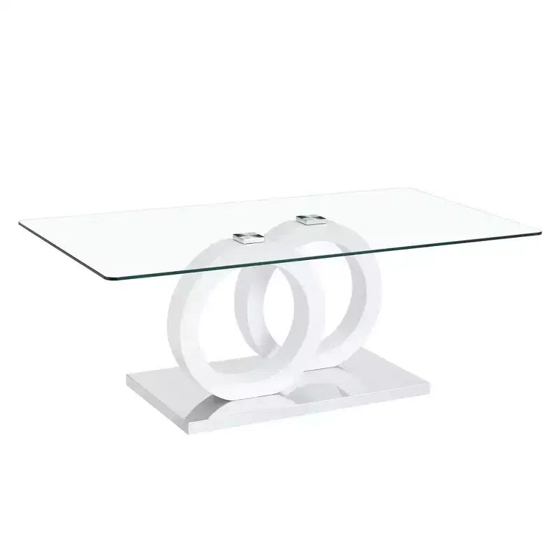Table basse en verre avec piètement annulaire en MDF