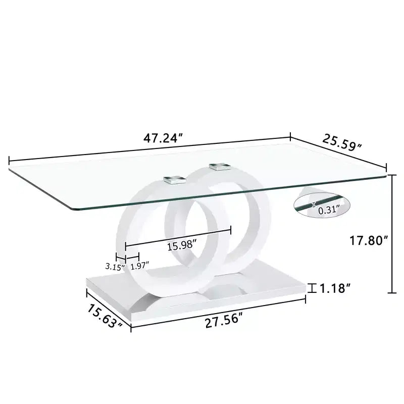 Table basse en verre avec piètement annulaire en MDF