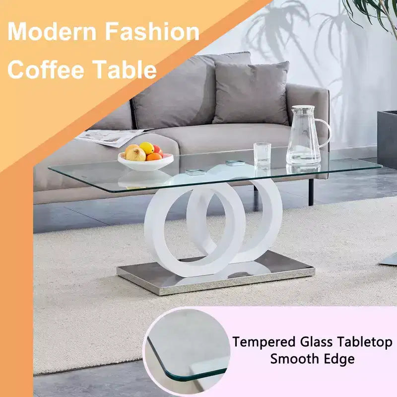 Table basse en verre avec piètement annulaire en MDF