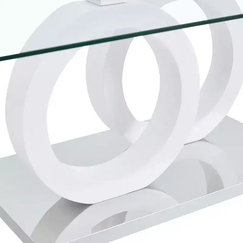 Table basse en verre avec piètement annulaire en MDF