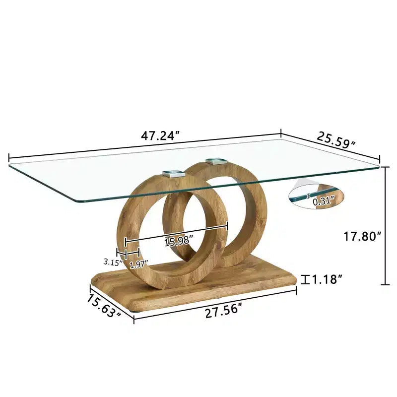 Table basse en verre avec piètement annulaire en MDF