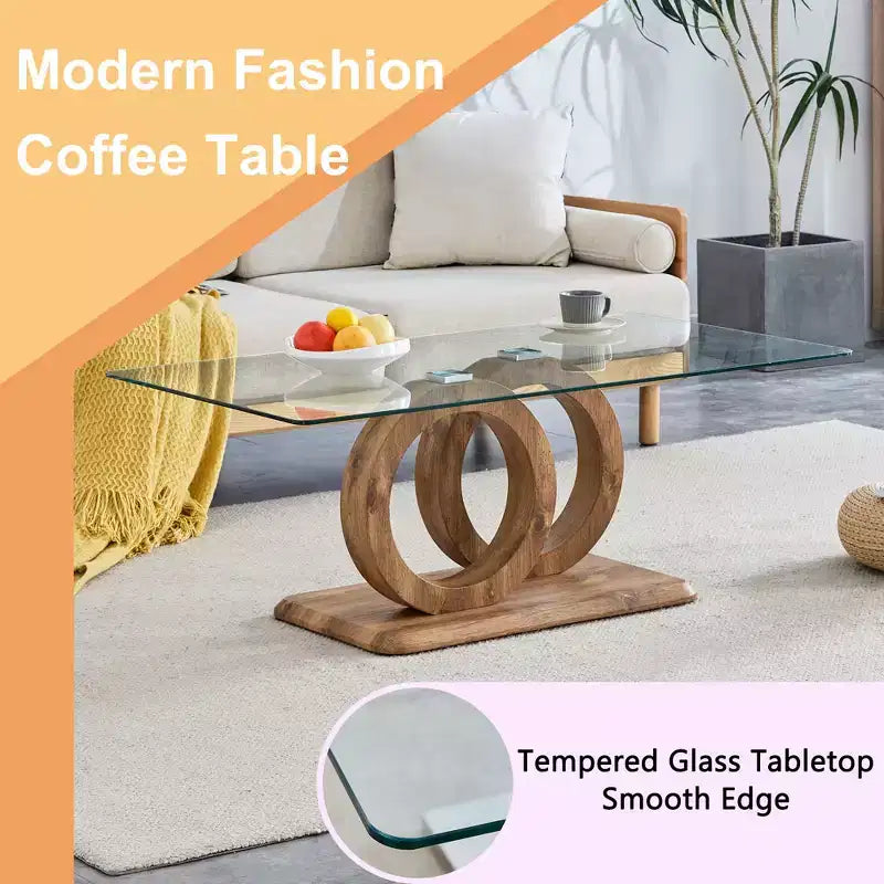 Table basse en verre avec piètement annulaire en MDF