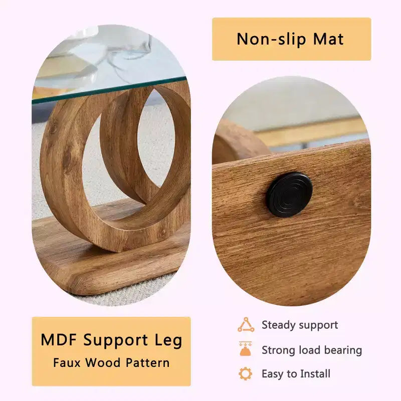 Table basse en verre avec piètement annulaire en MDF