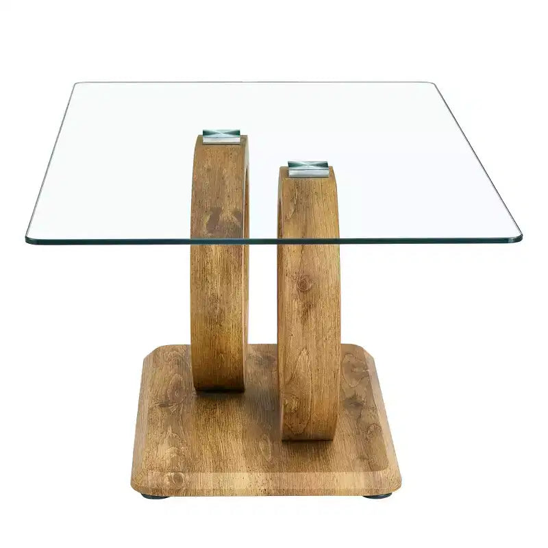 Table basse en verre avec piètement annulaire en MDF