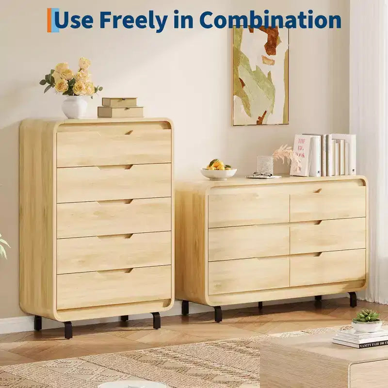 Commode en bois à 5 tiroirs avec pieds amovibles – Coffre de rangement de 124 cm de hauteur