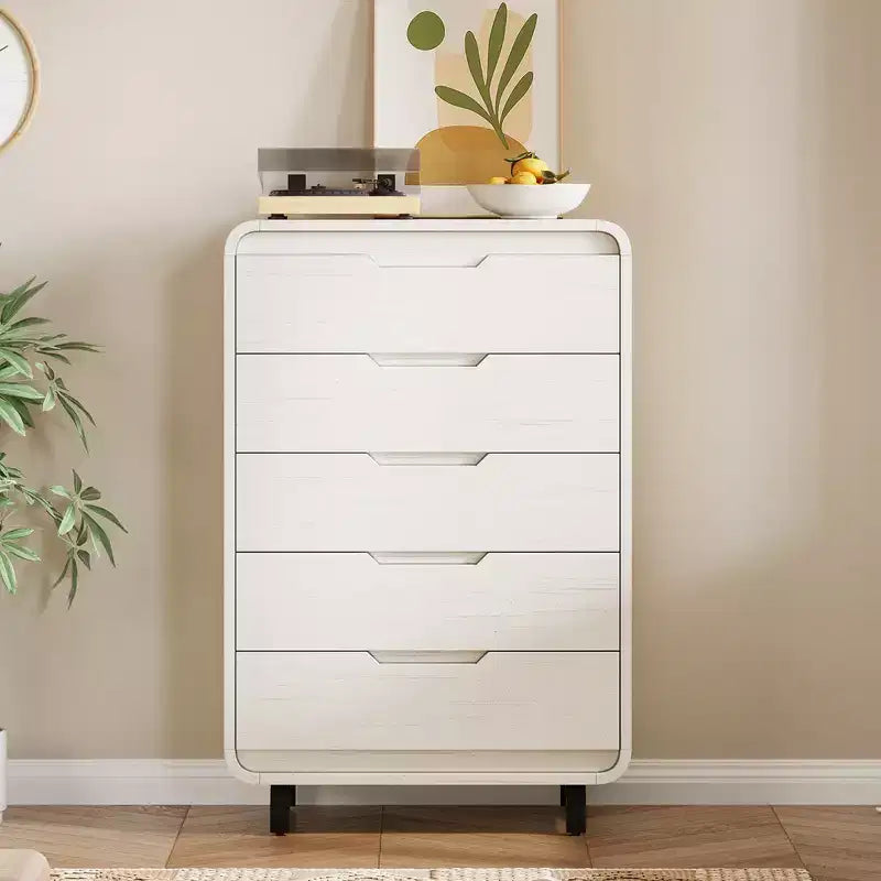 Commode en bois à 5 tiroirs avec pieds amovibles – Coffre de rangement de 124 cm de hauteur