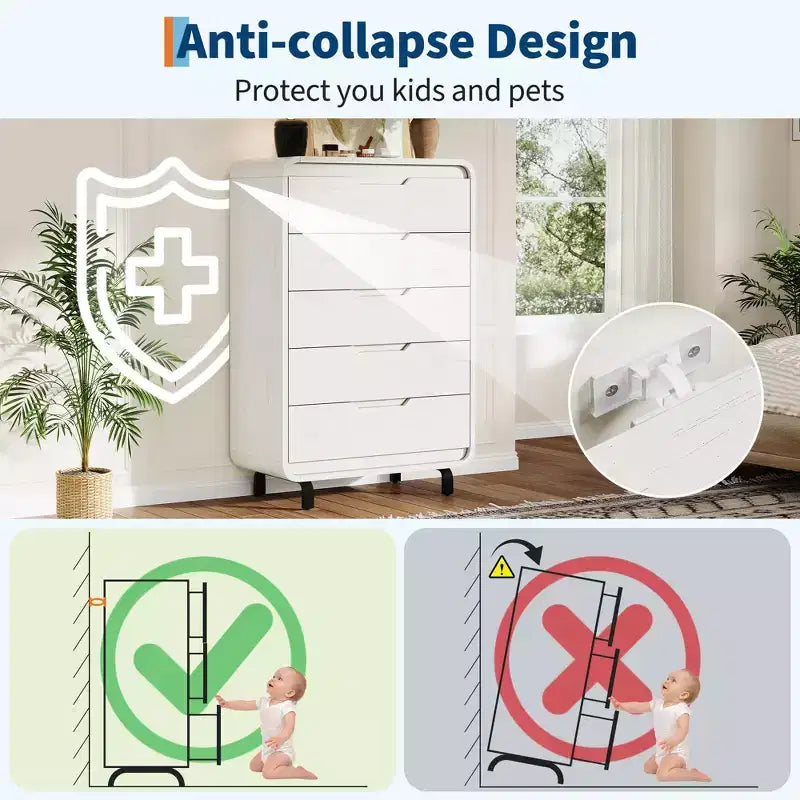 Commode en bois à 5 tiroirs avec pieds amovibles – Coffre de rangement de 124 cm de hauteur