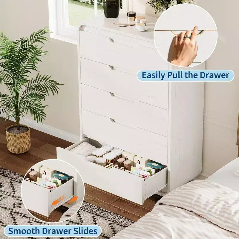 Commode en bois à 5 tiroirs avec pieds amovibles – Coffre de rangement de 124 cm de hauteur