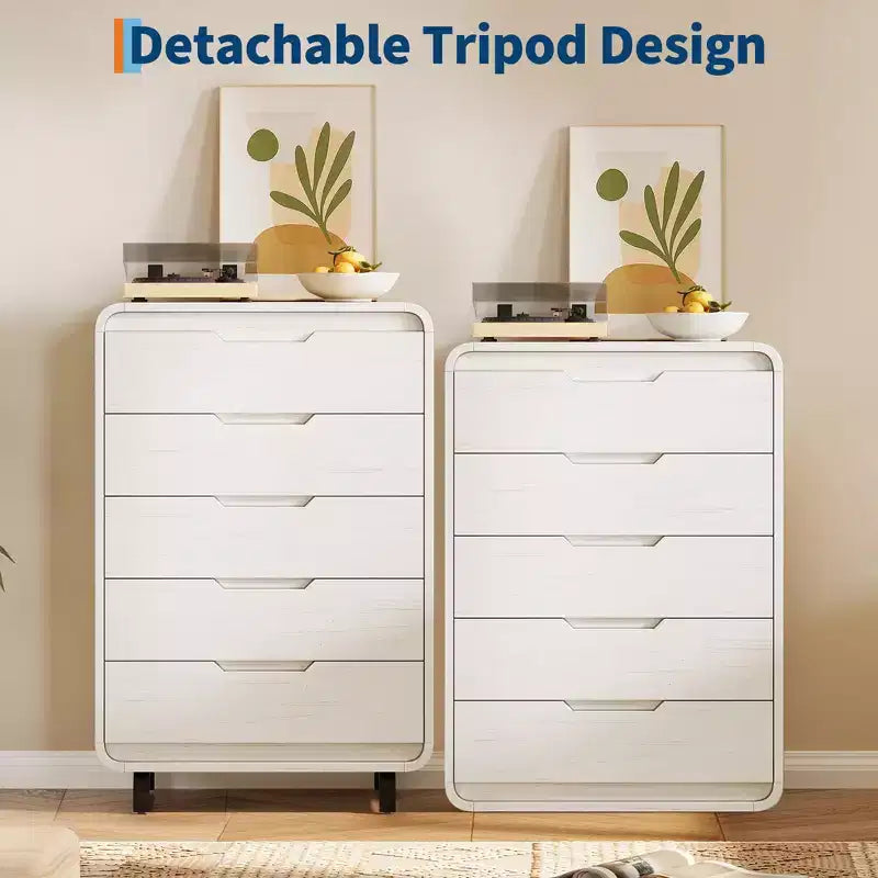 Commode en bois à 5 tiroirs avec pieds amovibles – Coffre de rangement de 124 cm de hauteur