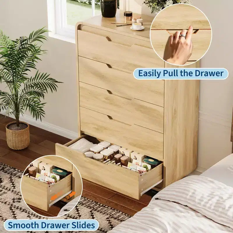 Commode en bois à 5 tiroirs avec pieds amovibles – Coffre de rangement de 124 cm de hauteur