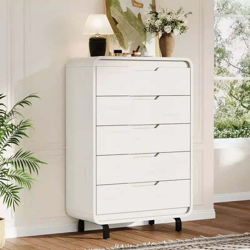Commode en bois à 5 tiroirs avec pieds amovibles – Coffre de rangement de 124 cm de hauteur