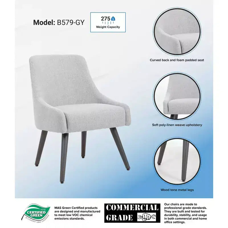 Chaise visiteur rembourrée avec piètement en métal et support lombaire