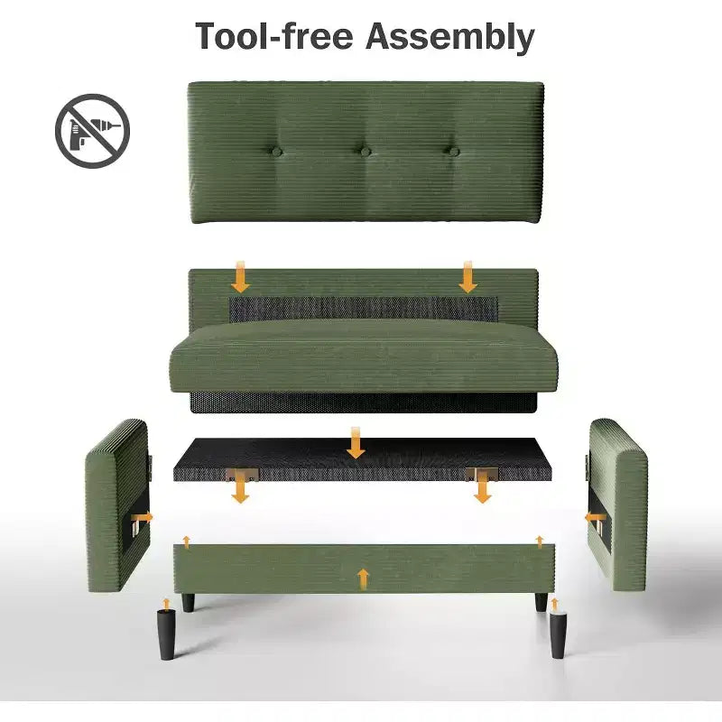 Dyonery 50, canapé Loveseat, 2 places pour bureau et petits espaces, assise profonde de 61 cm, cadre en bois massif certifié FSC, assemblage sans outils