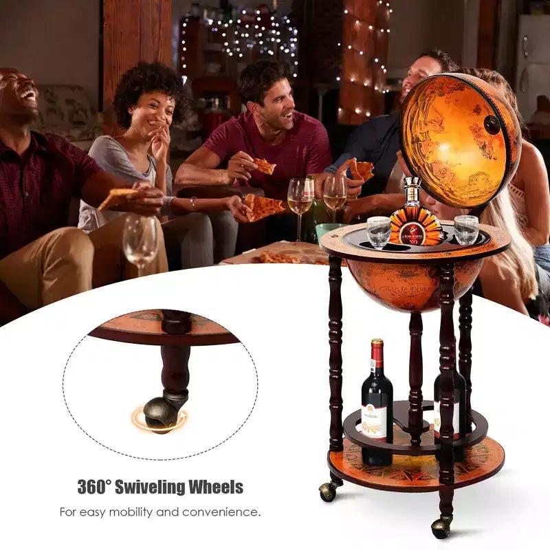 Bar globe porte-bouteilles Costway 17,5 po en bois style italien du XVIe siècle