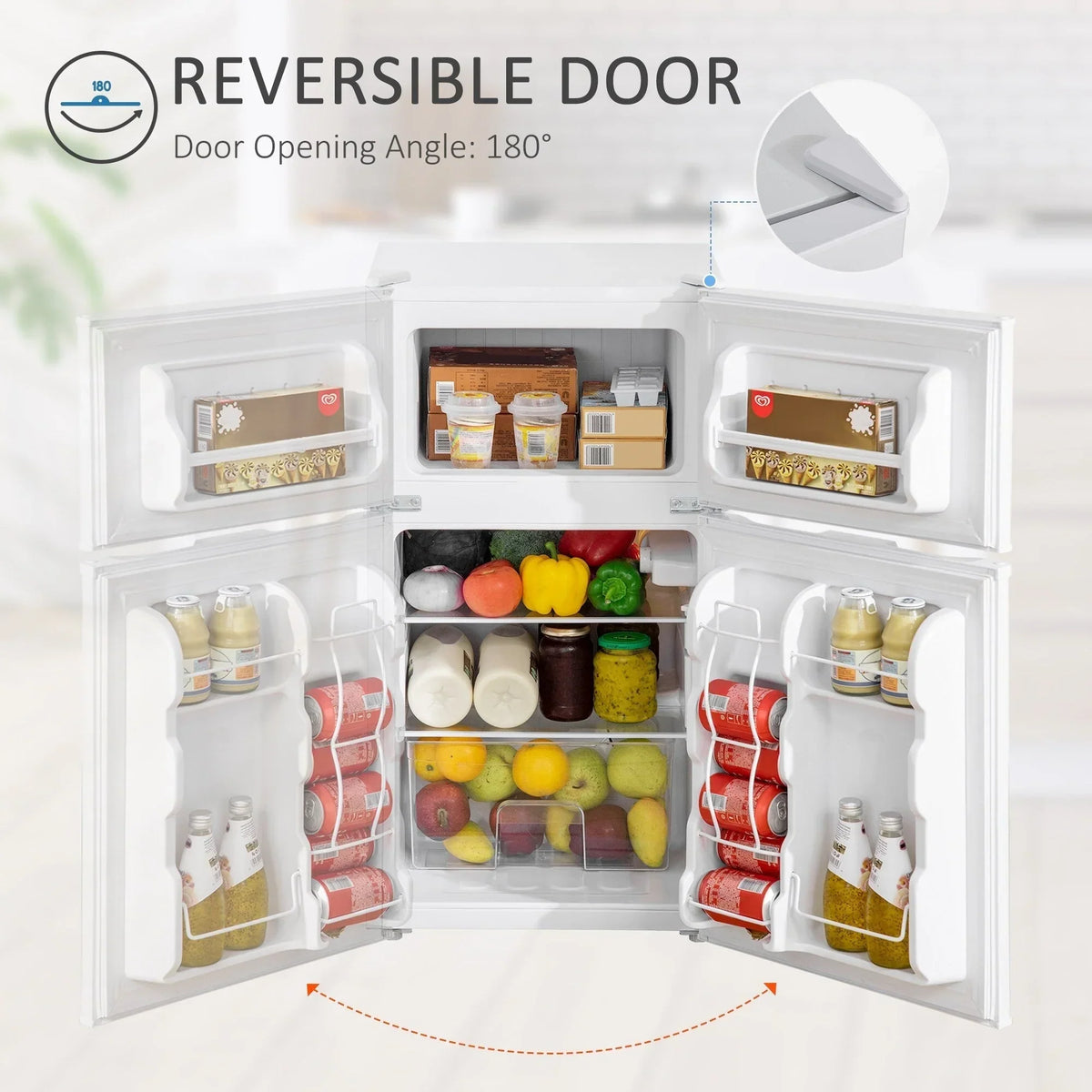 Mini-réfrigérateur HOMCOM à deux portes avec congélateur, réfrigérateur compact de 3,2 pi³ avec étagère réglable, thermostat réglable