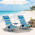 Chaise de plage pliante légère avec fonction sac à dos, inclinable à plat sur 5 positions, charge de 300 livres avec porte-gobelet, poche pour téléphone et barre porte-serviettes