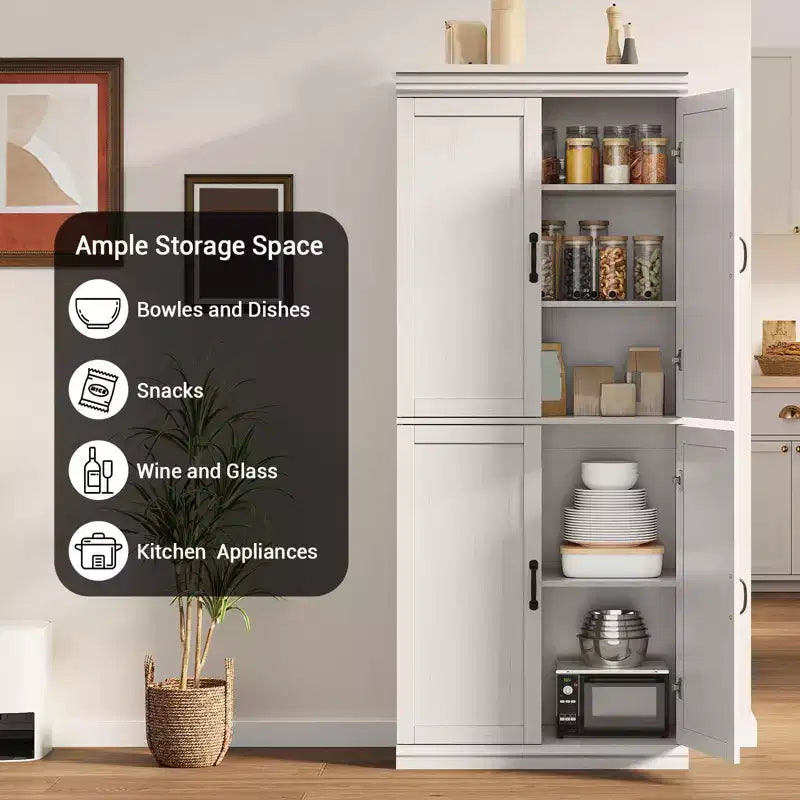 Meuble de rangement de cuisine autoportant, armoire de 178 cm avec portes et étagères réglables